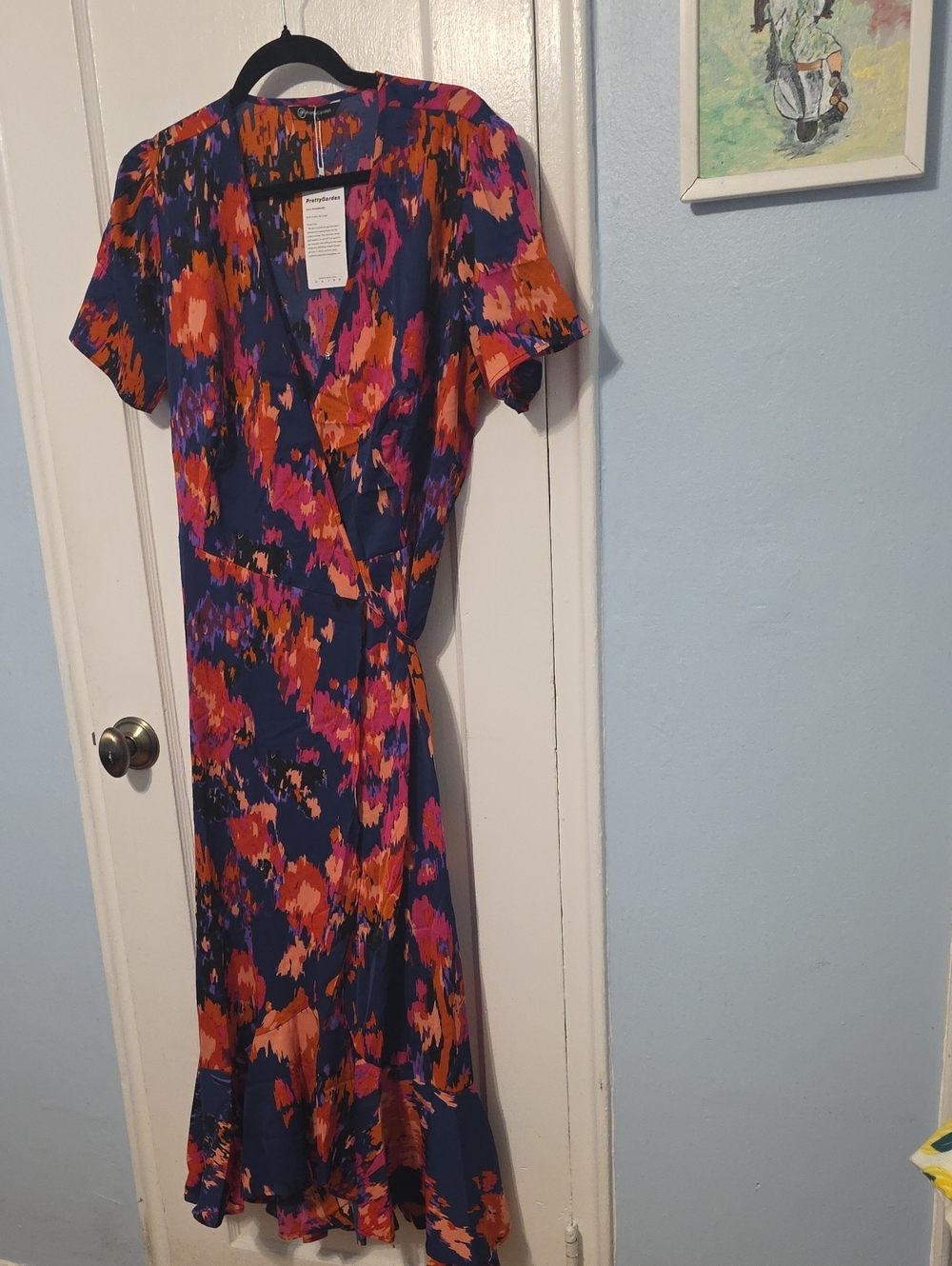 Midi Wrap Dress with Navy Base and Pink & Orange Floral Print